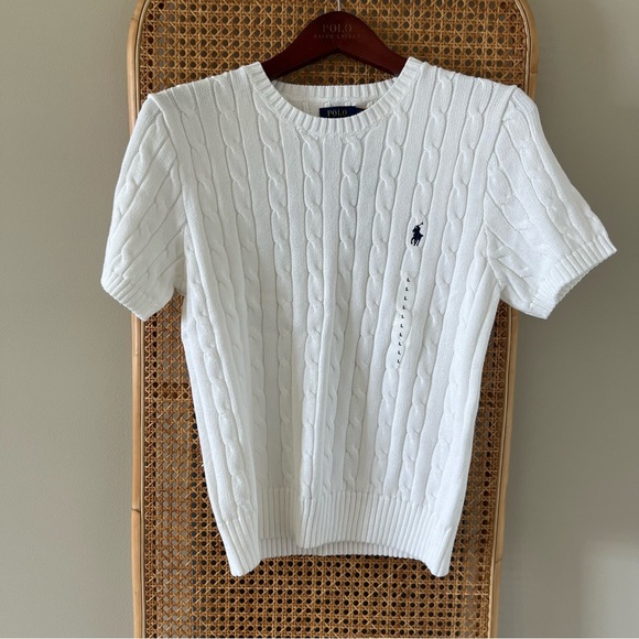 Polo Ralph Lauren Women's Cable Knit Short Sleeve Sweater - White - Picture 4 of 6